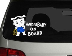 Baby on Board car decal sticker Superhero WonderBaby Wonder Woman 7.75″W