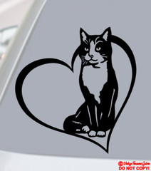 TUXEDO CAT HEART Vinyl Decal Sticker Car Window Wall Bumper PET ANIMAL KITTEN