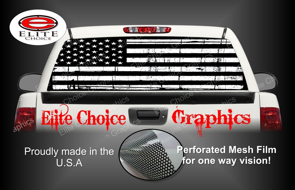 Black and White Distressed Flag Rear Window Graphic Decal Sticker Truck Van Car