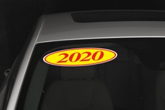 EZ-Line Car Dealer Oval Model Year Stickers Large Windshield Stickers Red Yellow
