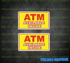 (2) ATM AVAILABLE INSIDE Decal Sticker Store Glass door window cash here #C