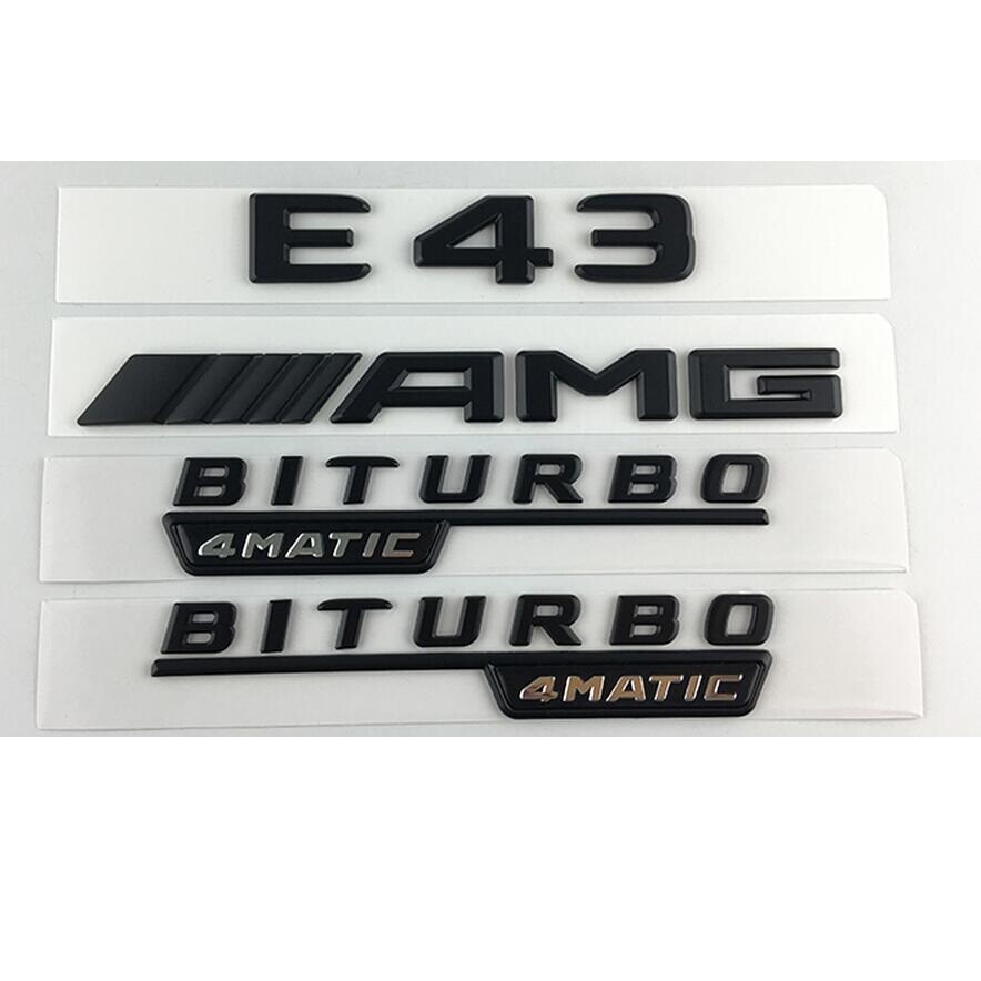 Black Trunk Fender Emblems Badges for Mercedes Benz W213 E43 AMG BITURBO 4MATIC