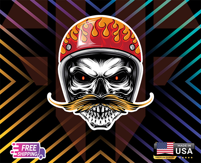 RETRO SKULL MUSTACHE RED HM6YR LAMINATED VINYL,LAPTOP ,WALL,CAR , ETC(FREE GIFT)