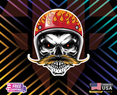 RETRO SKULL MUSTACHE RED HM6YR LAMINATED VINYL,LAPTOP ,WALL,CAR , ETC(FREE GIFT)