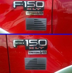 5″x 3″ American Black Metal Flag Fender Emblem Sticker Forward & Reverse Set