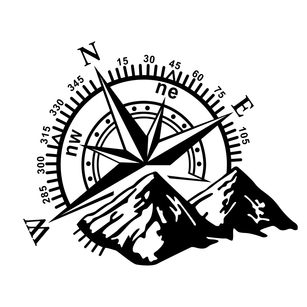Compass Mountain Vinyl Decals For Car Camper Van Caravan Sticker Graphic Decor