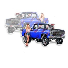 Pin Up Girl Sticker Fits Chevy 1980 Deep Blue Pickup Truck Nose Art 2 PACK