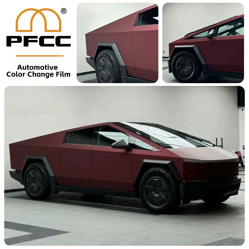 Cybertruck DIY PreCut PPF Paint Protection Film Wrap Color Change Satin Dark Red