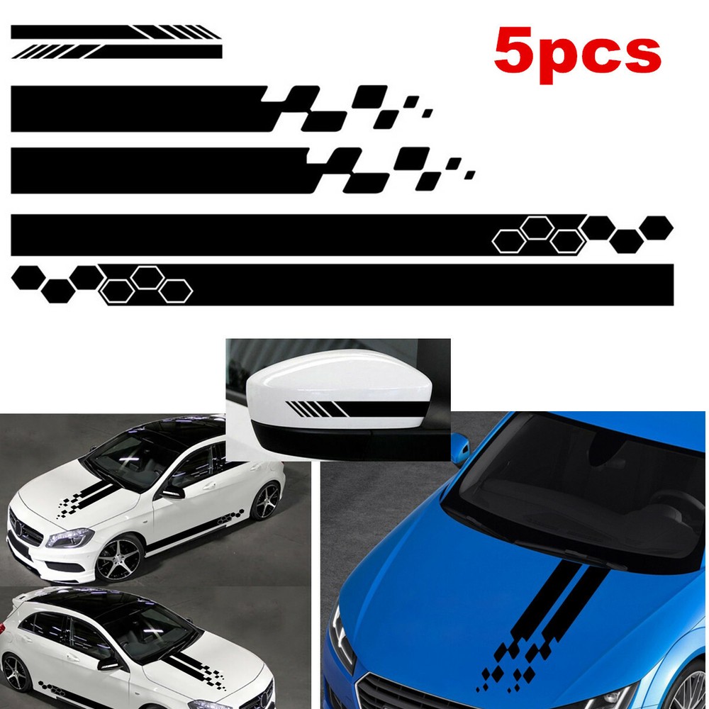 Decal Car Side Door Body Rear Mirror Sticker Long Stripe Drawing Waist 5pcs