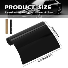 4.9 x 0.98Ft Car Wrap Vinyl,High Gloss Black Vinyl 59×11.81×0.01 inch,