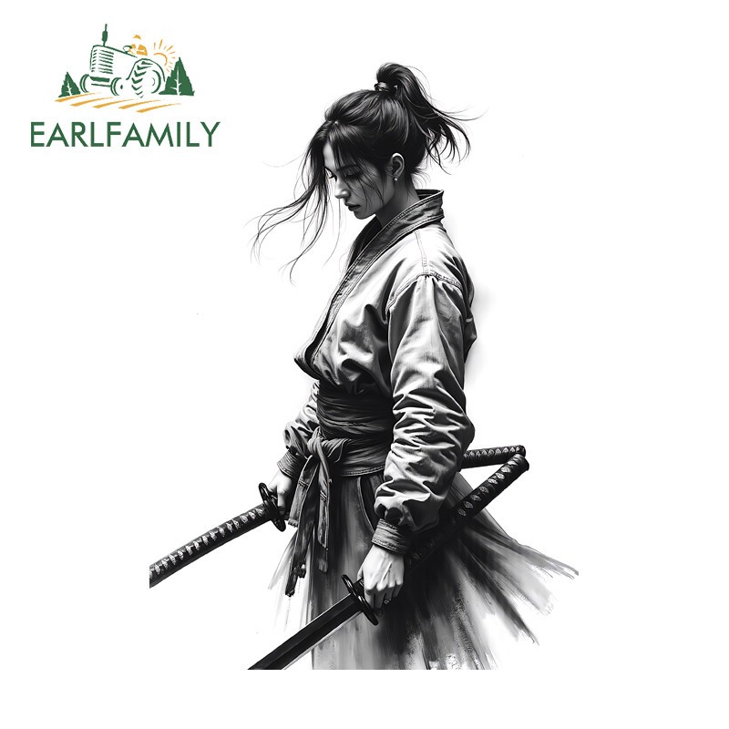 EARLFAMILY Samurai Female Graffiti Car Stickers Creative Windows Bumper Decal