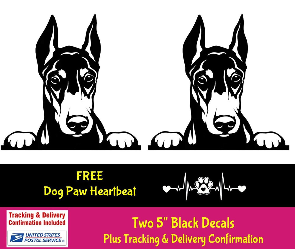 Doberman Pinscher Dobermann TWO Black Vinyl Decals Car Window Notebook Laptop