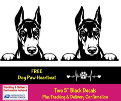 Doberman Pinscher Dobermann TWO Black Vinyl Decals Car Window Notebook Laptop