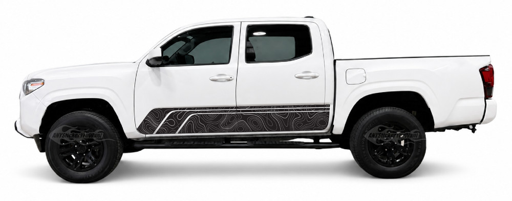 Topographic Side Skirt Vinyl Graphic Decals Fits Toyota Tacoma 2016-2023