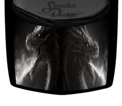Gray Twin Fire Breathing Dragon Menacing Hood Wrap Vinyl Graphic Decal 58″ x 65″