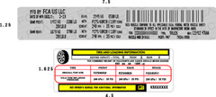 FCA JEEP CHRYSLER DODGE Decal MFG Sticker ID Label Tire Information VIN# USA 3M