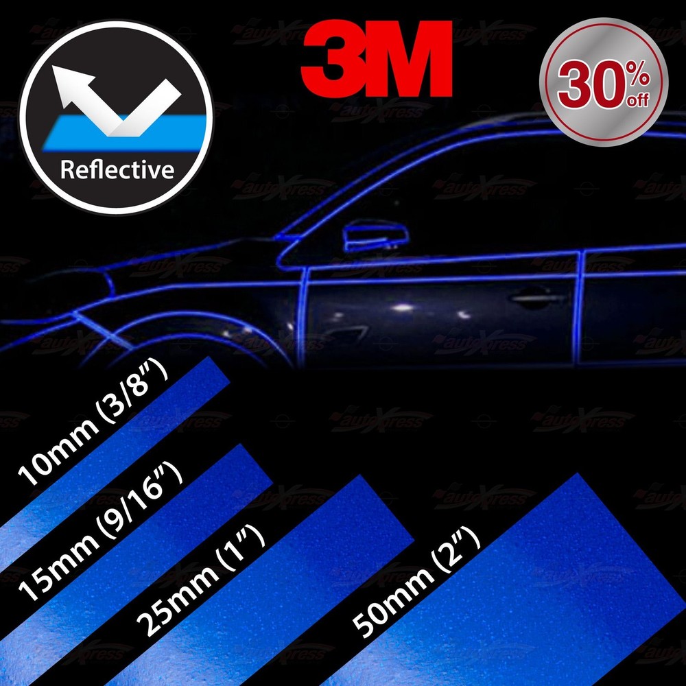 3/8″ 9/16″ 1″ 2″ Waterproof REFLECTIVE Stripe Vinyl 3M Decal Tape Stickers BLUE