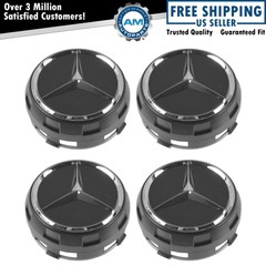 NEW OEM Raised Chrome & Black Wheel Center Cap Set of 4 for Mercedes Benz