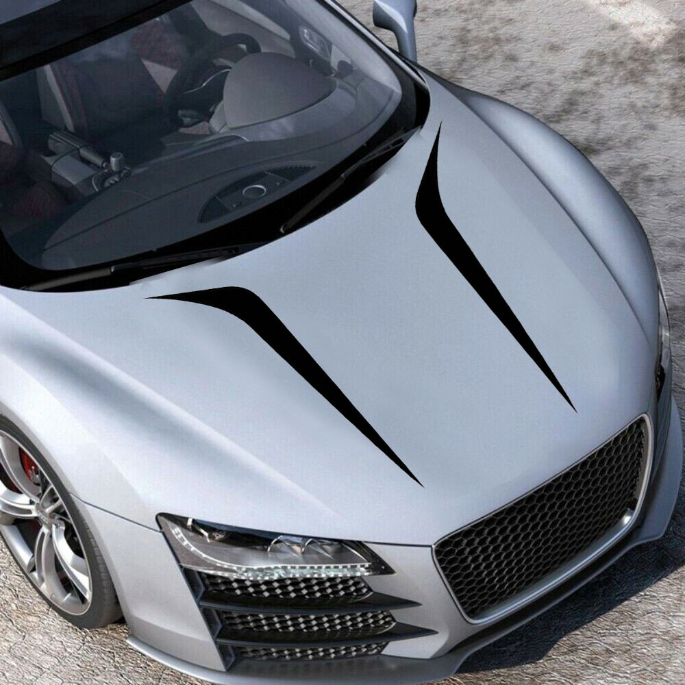 Black Racing Hood Stripes 2Pcs | Universal Vinyl Decal for Car Bonnet