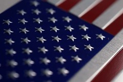 (4 Pack) Aluminum US American Flag Sticker Decal | Auto Car Emblem 3.15″x1.75″