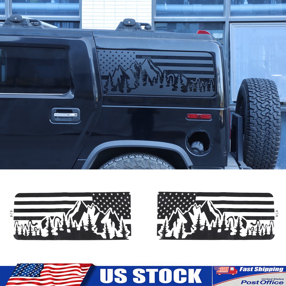 2pcs Rear Side Window American Flag & Landscape Decal Fits 2003-2009 Hummer H2