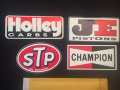 (4) Decal / Sticker LOT – Garage Auto Toolbox – STP, Holley, Champion, JE – NICE