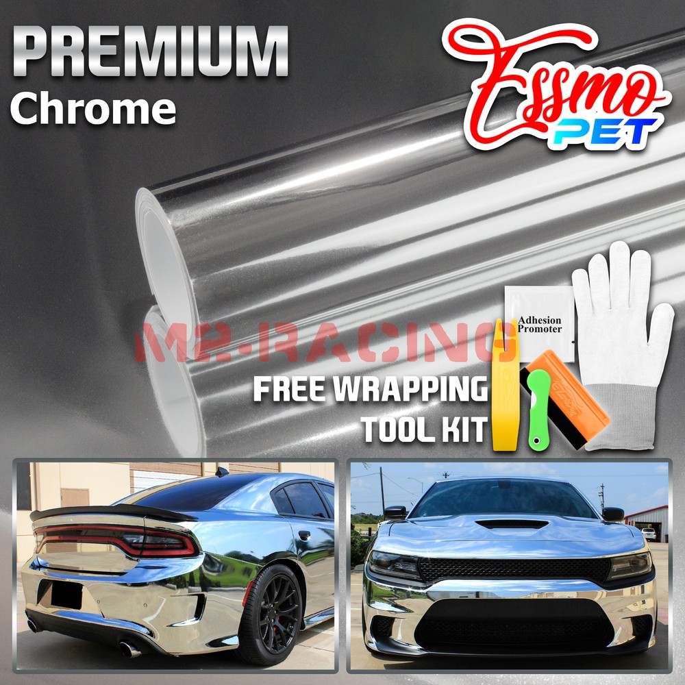 ESSMO PET Chrome Silver Stretch Car Vehicle Vinyl Wrap Decal Sticker Sheet Film