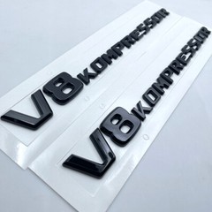 2X Gloss Black V8 KOMPRESSOR Side Fender Emblem Badge FOR Mercedes Benz AMG