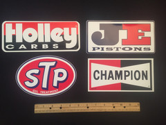 (4) Decal / Sticker LOT – Garage Auto Toolbox – STP, Holley, Champion, JE – NICE