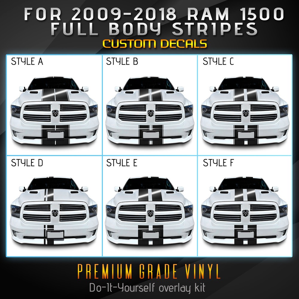 For Ram 1500 Full Body Rally Racing Stripes Graphic Decal Overlay – Gloss Vinyl