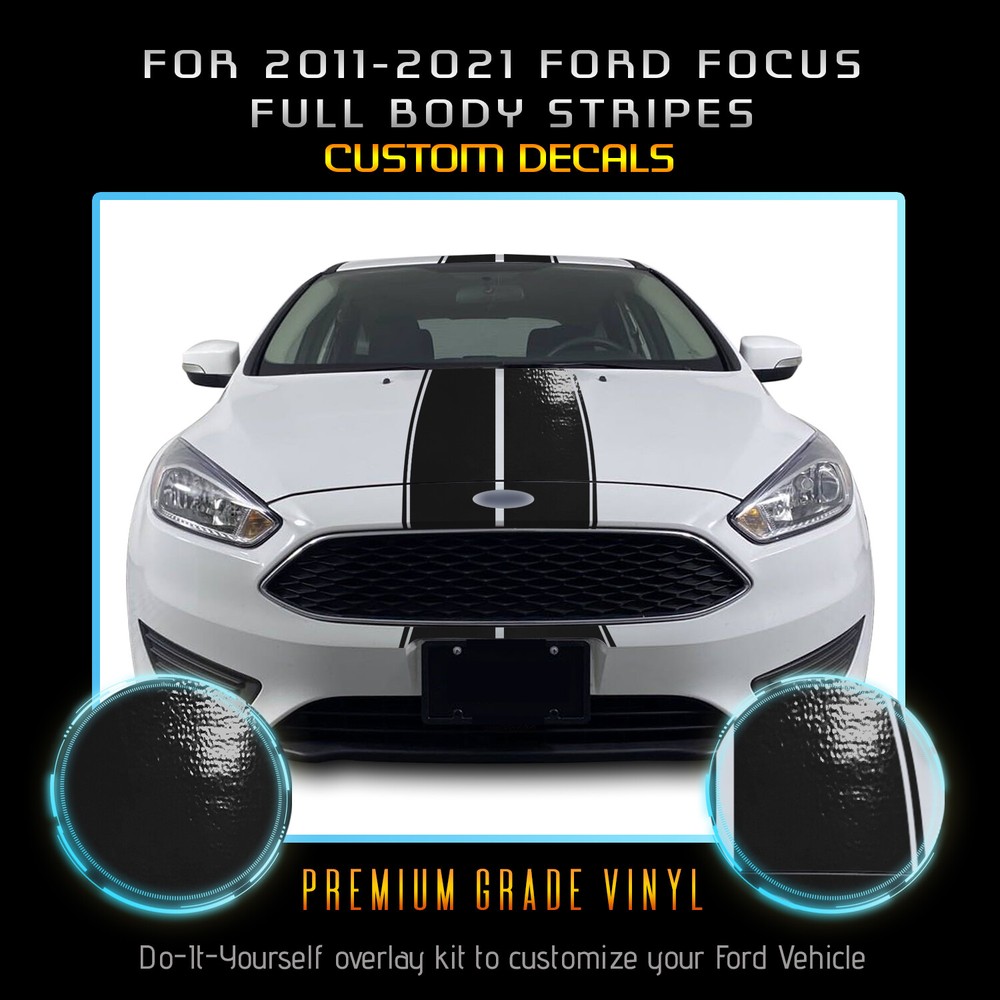 For 2011+ Ford Focus Full Body Rally Racing Stripes Graphic Decal – Gloss Vinyl