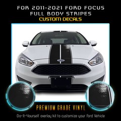 For 2011+ Ford Focus Full Body Rally Racing Stripes Graphic Decal – Gloss Vinyl