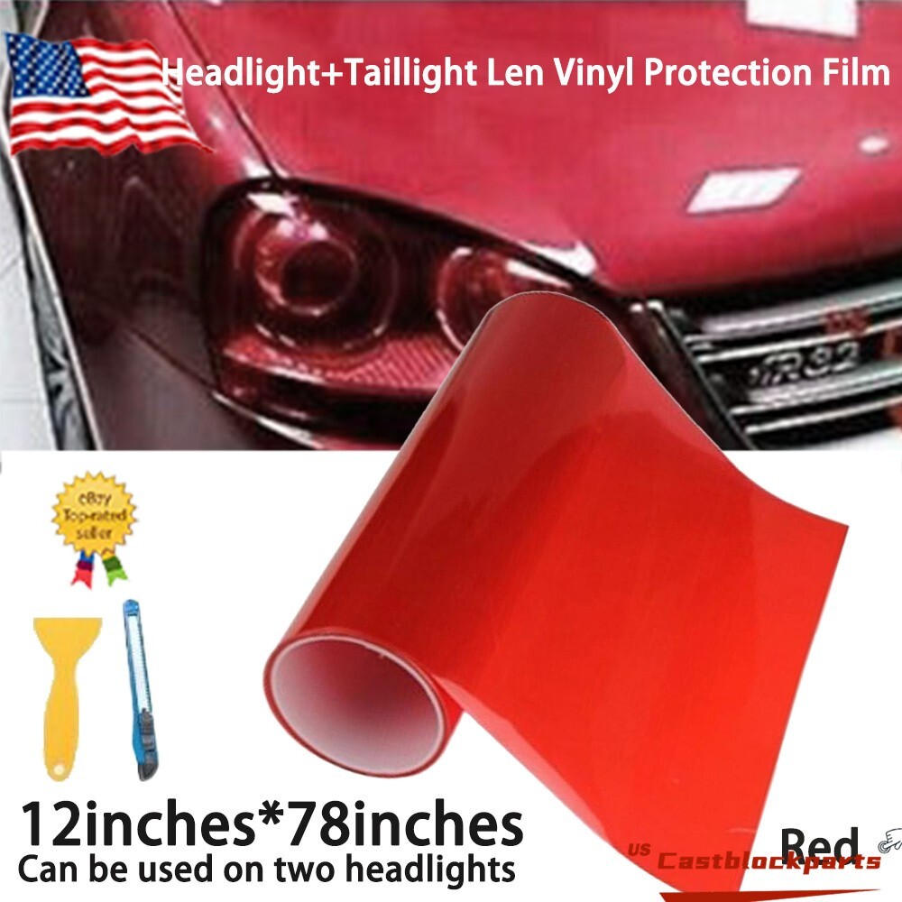 Transparent Lens Vinyl Protection Wrap Red Film Fit Headlight Taillight 12″x78″