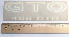 One Pair of Pontiac GTO #479919 455 CID Decal, White–NOS from Original Purchaser