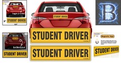 Reflective Student Driver Sign – 12″x3″ Magnetic Safety Bumper Sticker 2-Pack