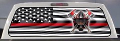 FIREFIGHTER THIN RED LINE FIRE RESCUE AMERICAN FLAG PICKUP REAR WINDOW DECAL