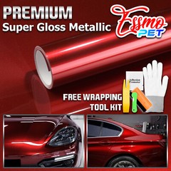 ESSMO PET Super Gloss Metallic Cherry Red Vehicle Vinyl Wrap Decal Like Paint