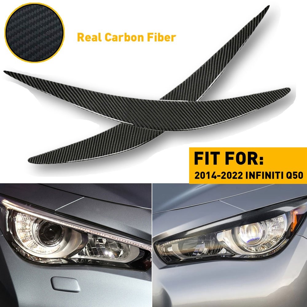 1/2set Headlight Carbon Real Fiber Eyebrows Eye Lid Trim Fit Cover Infiniti Q50