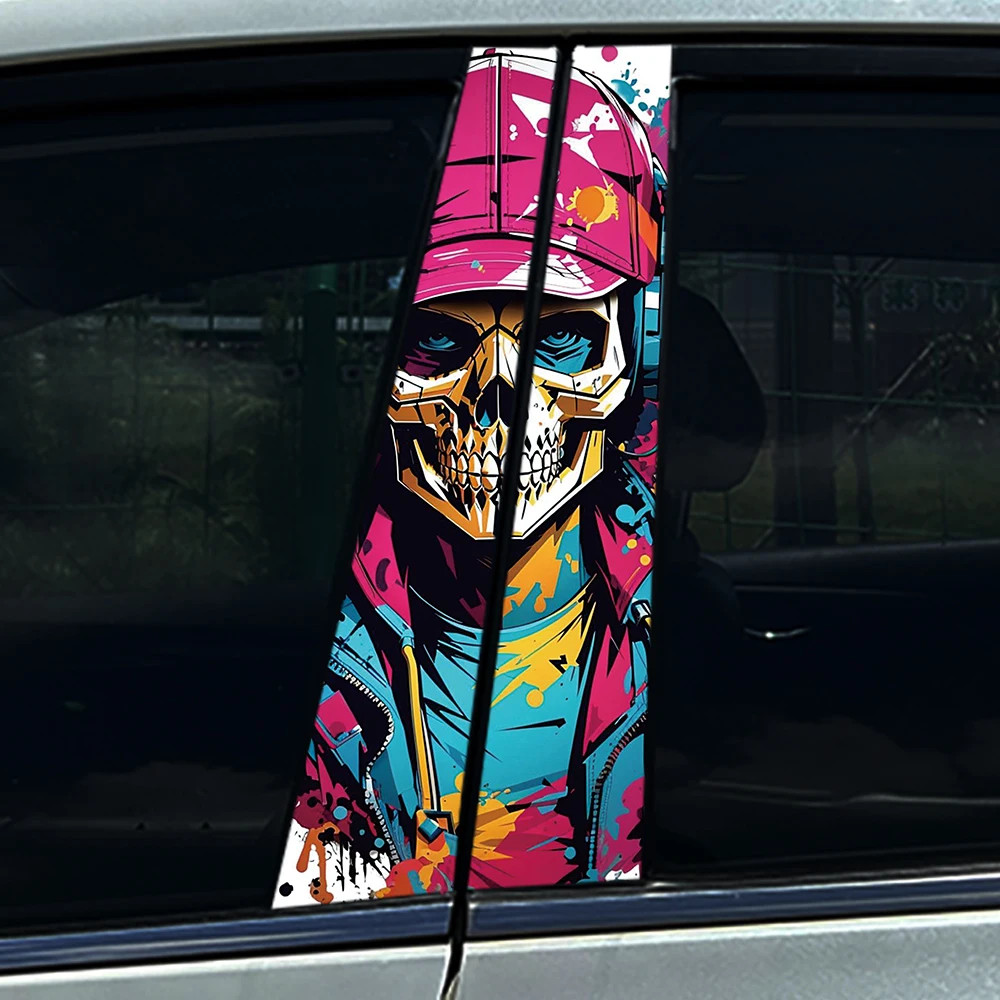 2pcs Dopamine Skeleton Snake Car Center Pillar Sticker B Pillar Protective Film
