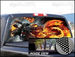 P196 Ghost Rider Rear Window Tint Graphic Decal Wrap Back Pickup Graphics