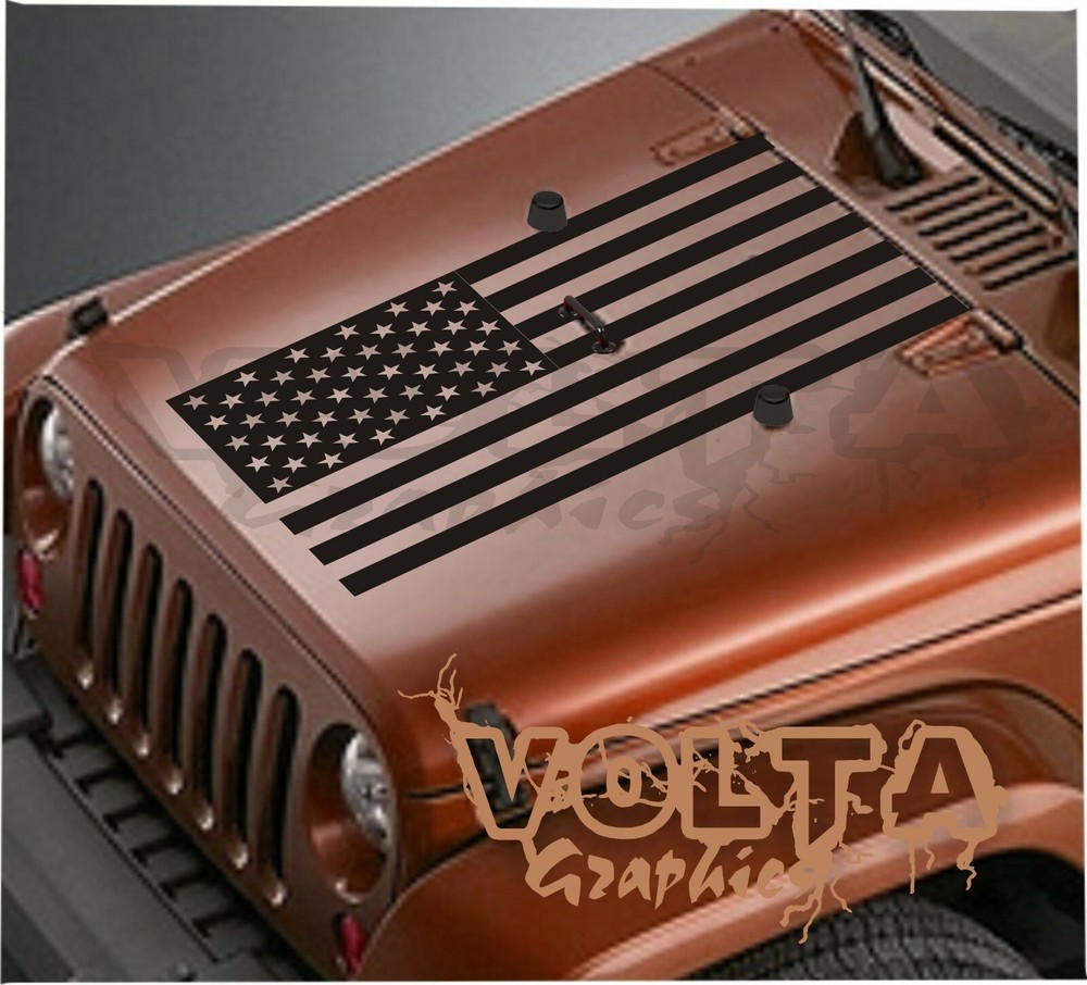 Vinyl Hood Decal Compatible with Jeep Wrangler – American Flag Graphic USA