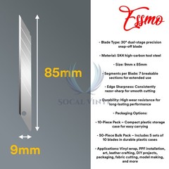 ESSMO 10pcs 30° Utility Knifes Blades Stainless Steel Vinyl Wrap Graphics Tools