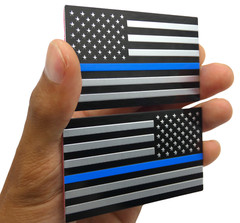 ALUMINUM Thin Blue Line Flag Decal Sticker Support Law Enforcement Police MIRROR