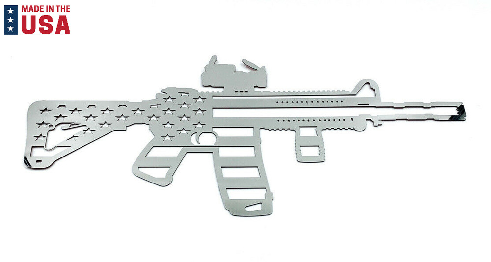 20″ Polished Stainless Steel AR15 Rifle American Flag Emblem Decal – Laser Cut