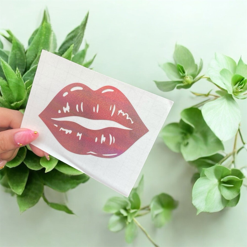 Kiss Mark / Lips Rose Gold Permanent Waterproof Vinyl Car Decal 3.7 x 2.5 in.