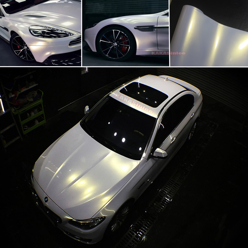Whole Car Wrap Glossy White to Gold Pearl Chameleon Vinyl Sticker 50FT x 5FT US