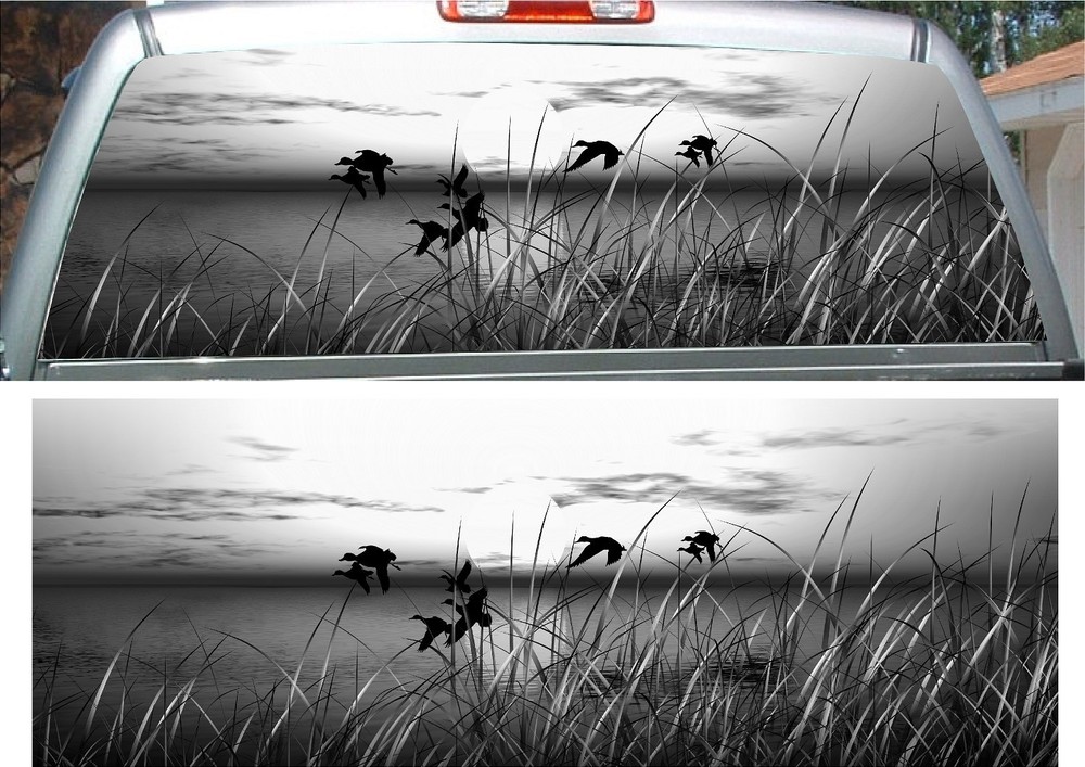 Duck grass grey scale hunting rear window view thru graphic decal wrap