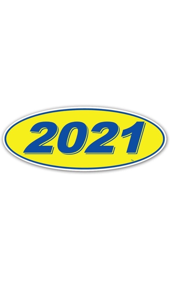 2021 Model Year Vinyl Car Window Stickers (Blue/Yellow) (12 of 1 Year Per Pack)