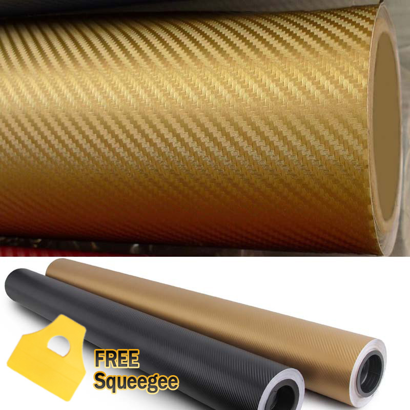 24″ x 60″ GOLD Carbon Fiber Vinyl Film Wrap 3D Bubble Free Air Release 2ft x 5ft