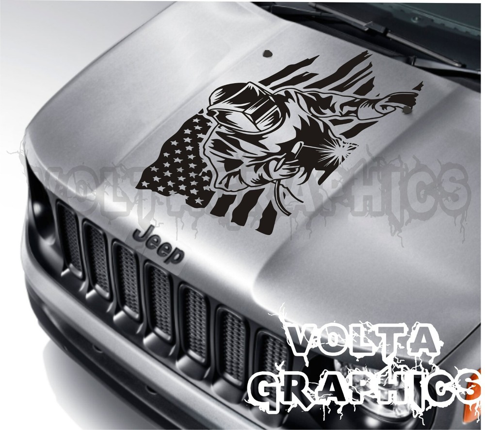 Vinyl hood decal for Jeep Renegade 2015-2024 American welder welding USA flag